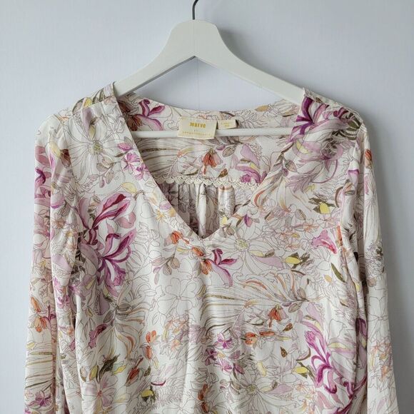 Maeve by Anthropologie Floral Pernille Drape Tie Sleeve Blouse size XS - Picture 3 of 8